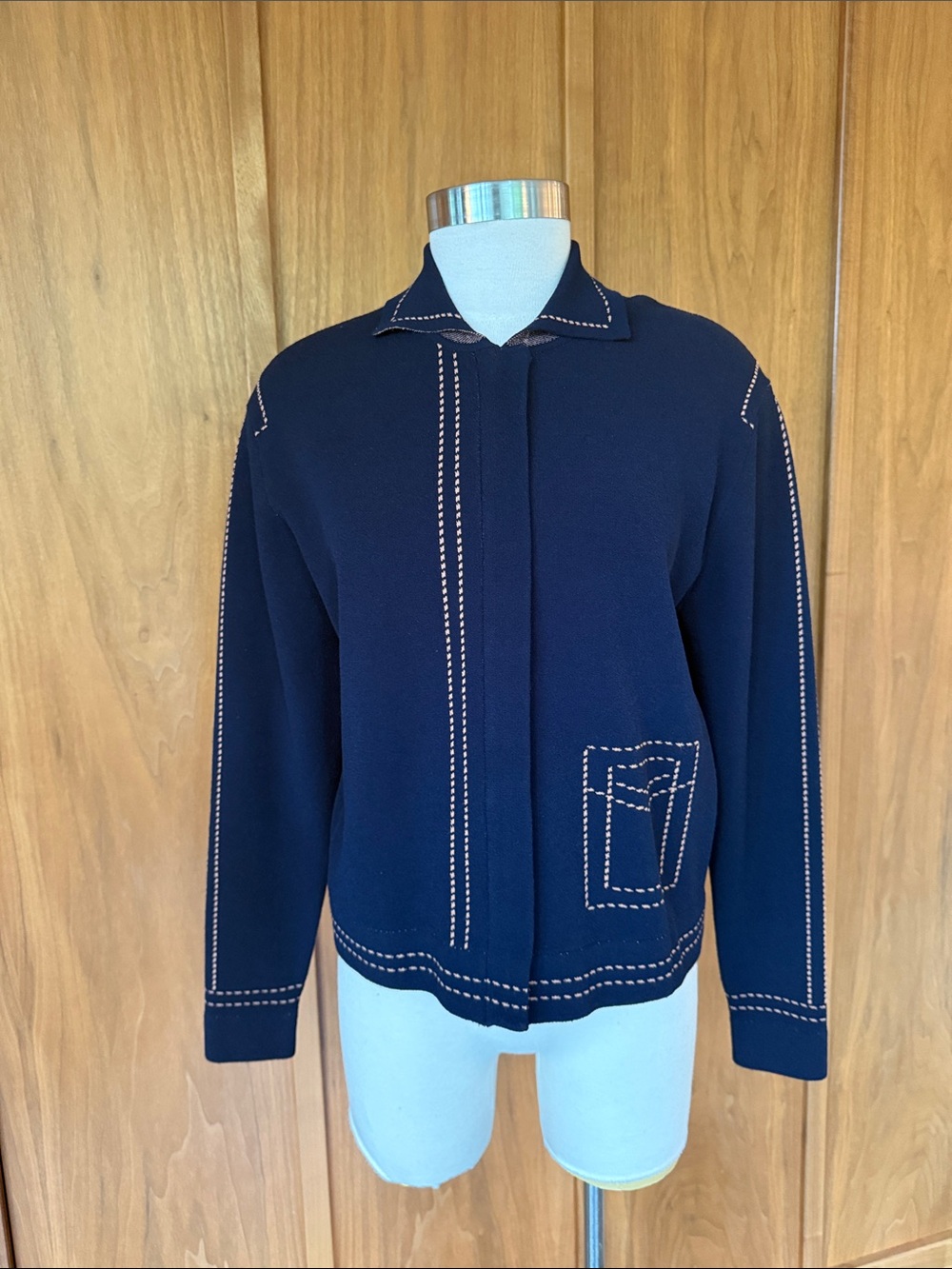 Autumn Cashmere Navy Blue Stitch-Detail Cardigan